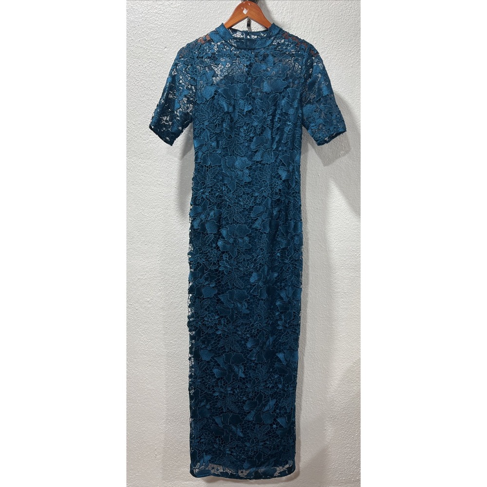Adrianna Papell Floral Embroidered Womens Evening Sky Maxi  Dress Gown SZ 6